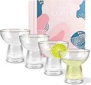 Jiodaueyu Stemless Margarita Glasses Set of 4, Vertical Stripes Cocktail Glasses with Gold Rim, Martini Champagne Glasses for Party Camping Restaurant Bar, Premium Hand Blown Glassware (10oz)