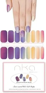 NKA Semi Cured Gel Nail Polish Strips, 16 Extra Long Double Ended Nail Stickers Wraps, UV Lamp Curing Gel Nail Strip, RAINBOW DREAM