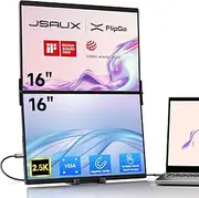 JSAUX FlipGo 16" 2.5K Dual Touchscreen Portable Monitor, Triple Laptop Touch IPS Screen Extender | HiDPI Display | One Cable to Dual Screen | Built-in HUB | Magnetic Design for Windows