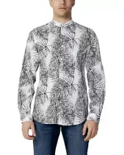 Antony Morato Men's Long Sleeve Linen Shirt White Abstract Print - Shirts -