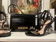 NIB Alexander McQueen Spike Black Leather Strappy Sandal Pumps $950 Sz 38/7.5-8