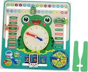 Vaguelly Frog Clock Calendar Toy Montessori Learning Clock Boys and Education Classroom Teaching Aid