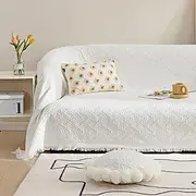 Homcosan Sofa Slipcovers Towel Cover Cotton Knit Geometrical Couch Cover for 4 Seat Cushion Couch Furniture Pet Protector Stylish Throws for Sectional Couch(White, Sofa-4 Seater)