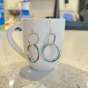 Sterling Silver Handcrafted Artisan Hammered Open Circle Earrings Blue Patina