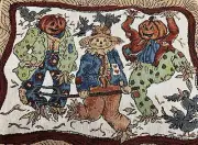 VTG HALLOWEEN Tapestry Throw Pillow Top Wall Decor Scarecrows Edith Collection