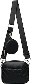 [EINYNIUER] 100% Leather Crossbody Bag Women's Wide Strap Handbag Women's Shoulder Bag Small Black Modern Shoulder Bag with Coin Purse Crossbody Bag for