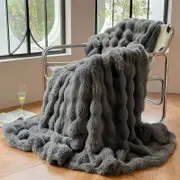 CottonMore Super Soft Large Faux Fur Winter Blanket Throw Rug Dark Grey - 160cm x 200cm