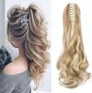 Clip-in Ponytail Extensions Braid Hairpiece Claw Ponytail Hair Extensions Like Real Hair Wavy Curly Synthetic Hair Long Hair Heat Resistant Sandy Blonde & Bleached Blonde