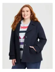 [Taking Shape] Wool Blend Peacoat Jacket in Navy