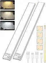 Youker Under Cabinet Lighting 2 Packs 140 LEDs Motion Sensor Light 3 Color Dimmable USB Rechargeable Night Light LED Closet Light for Stars Wardrobe Hallway Kitchen Camping