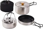 Perfk Camping Mess Kit,Nonstick Frying Pan,Open Fire Cookware,Folding Handle,Gear,Outdoor Camping Cookware,Soup Pot for Camping BBQ