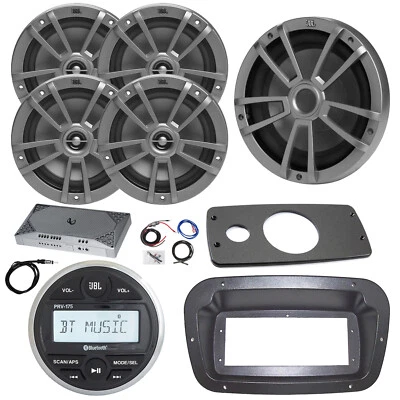 JBL Marine Radio, Spa Bezel, Adapter, ANT, Amp,Kit, Sub, 4x 8" 375W Gray Speaker