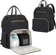 Damero Breast Pump Backpack with Inner Divider, Pumping Bag with Laptop Sleeve and Multiple Pockets, Fits Most Brands Breast Pumps and Cooler Bag, Black, Patent Design