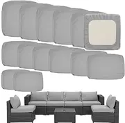 Outdoor Cushion Covers Replacement 14 Pcs Patio Cushion Covers fit for 7Pieces 6-Seater Wicker Rattan Sectional Couch Sofa Outdoor Cushion Slipcovers Set Seat and Back Cover Only, Grey