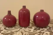 Crate & Barrel Trio Red Ceramic Ball Bud Vases Trio Decor Set Scarlett Tags NEW