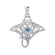 Manta Ray Heart 925 Sterling Silver Pendant Sea Life Jewelry Choice of Gemstone