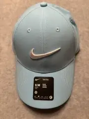 Nike Hat Adult Size S/M Light Blue Dri-Fit Club Cap Embroidered Swoosh Logos NWT