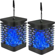 2 Pack Solar Lantern Lights Outdoor Hanging Solar Lights, Upgraded 99 LEDs Solar Lanterns Dancing Flickering Flame Lights, Landscape Decoration Solar Garden Lights for Patio Yard Porch Blue