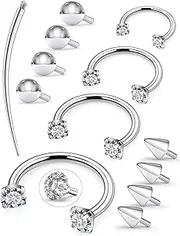 [Oufksiyy] Horseshoe Nose Ring Surgical Steel Double Gem Stud Nose Ring 16g Blck Gold Lip Rings Cubic Zirconia Daith Piercing Jewelry for Women Inner Diameter 6/8/10/12mm