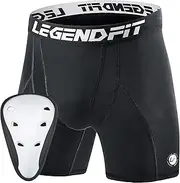 [Legendfit] Youth Boys Compression Shorts w/Cup Protector Athletic Sliding Underwear Baseball Football Lacrosse Cricket