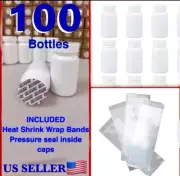 WHOLESALE 100 Empty White Pill Bottle Tablet Capsule Container/Jar/200cc/ml+SEAL