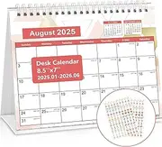 Koncci Desk Calendar 2025-2026, 18 Months from Jan. 2025 to Jun. 2026(7'' x 8.5''), Academic Year Standing Flip Desktop Calendar with Planner Stickers for School Office Home