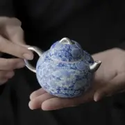 150ml Chiense Blue and White Teapot Enamel Colored Gilded Silver Pot Tea Maker