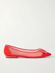 [Roger Vivier] Roger Vivier - Gommettine Buckled Patent Leather-trimmed Mesh Ballet Flats - Red - IT37 IT 37 Red