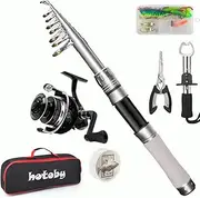 Fishing Pole Combo Set, 6.89ft Fishing Rod and Reel Combo, Carbon Fiber Telescopic Fishing Rod Kit with Spinning Reel, Fishing Pliers, Lip Gripper, Line, Lures, Carrier Bag for Beginner Angler