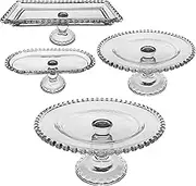 EdirFtra Set of 4 Glass Cake Cupcake Stand, Cake Stand, Food Presentation Stand, Food Display Stand, Footed Cake Set for Kitchen, Birthday Party, Wedding