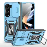 For Samsung Galaxy Z Fold6 5G Case, Camera Shield, Magnetic Holder Cover, Light Blue
