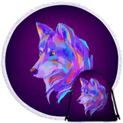 Artistic Purple Wolf Round Beach Towel