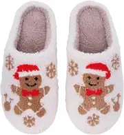 Cute Gingerbread Man Soft Plush Cozy Slip-on Memory Foam House Shoes
