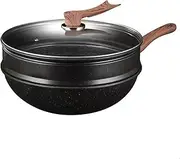 Non Stick Frying Pan with Lid, 12.6 Inch Cast Iron Wok, Induction Frying Pan for All Hobs, Ceramic Skillet, Oil-Free Cooking, Stainless Steel Base, Oven Safe (Steamer (with lid),12.6")