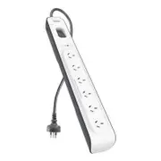Belkin BSV603au2M 6-Oulet Surge Protection Strip with 2M Power Cord White/Grey