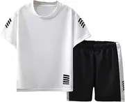 [LFOXROG] Toddler Boys Clothes Mesh Athletic Summer Short Sleeve T-Shirt and Shorts Kids Outfit Set 3-10 Year