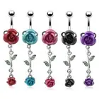 Rose Flower Belly Button Bar Navel Ring Dangle Body Piercing Jewellery