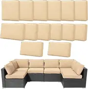 14Pcs Outdoor Cushion Covers 24 x 24 Replacement Patio Furniture Bench/Settee Slip Cover Waterproof w/Zipper for 6-Seaters Sofa (Only Cover)