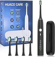 HUACO CARE Sonic Electric Toothbrush,5 Modes 3 Intensities with 2 Minutes Timer,One Charge for 90 Days,Wireless Fast Charge with 4 Replacement Brush Heads for Adults and Kids Black