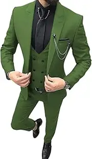 [Profan] Mens Suit 3 Pieces Fashion Formal Wedding Tuxedos Jackets Groom Waistcoat Blazer(Olive Green,52)