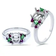Oval 8x6mm Ring Semi Mount In 14k White Gold With Color Stone Accents (54661)