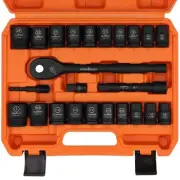 1/2" Drive Shallow Impact Socket Set, 24-Piece SAE (7/16"-1") and Metric (13-...