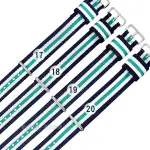 WATCHBAND / DW 各品牌通用 不鏽鋼扣頭 尼龍錶帶 藍X白X綠