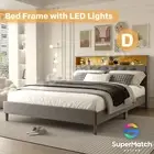 Bed Frame Double Size Platform Mattress Base Storage Headboard with LED Light