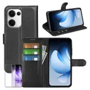 Wigento For Oppo Reno 13 Pro 5G Faux Leather Book Wallet Case + 4D Curved Glass Black