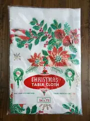 Vintage Christmas Plastic Table Cloth 54x72 Poinsettias New In Package