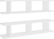 vidaXL 2X Wall Shelves Living Room Floating Storage Shelf Display Rack Hanging Cabinet Ledge Home Organiser Furniture White Engineered Wood