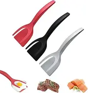 Funcyboo 2 in 1 Egg Flipper Spatula Set - 3Pcs Nylon Non-Stick Grip and Flip Omelette Spatula Tongs for Pancake, Fish, Toast (3 Colors)