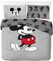 Jay Franco Disney Mickey Mouse Stripes 100% Cotton Double Duvet Cover Set - Includes 50 x 70cm Pillowcase