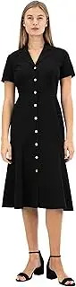 [Sharagano] Women's Short Sleeve Button Front Shirt Dress with Ruffle Bottom